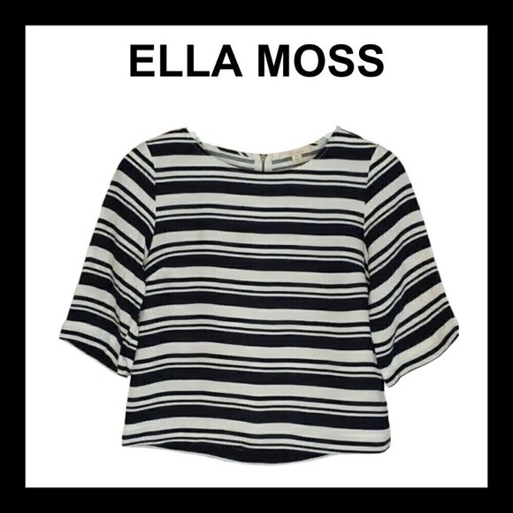 ELLA MOSS stripes half sleeves preppy casual crop blouse - Picture 1 of 10